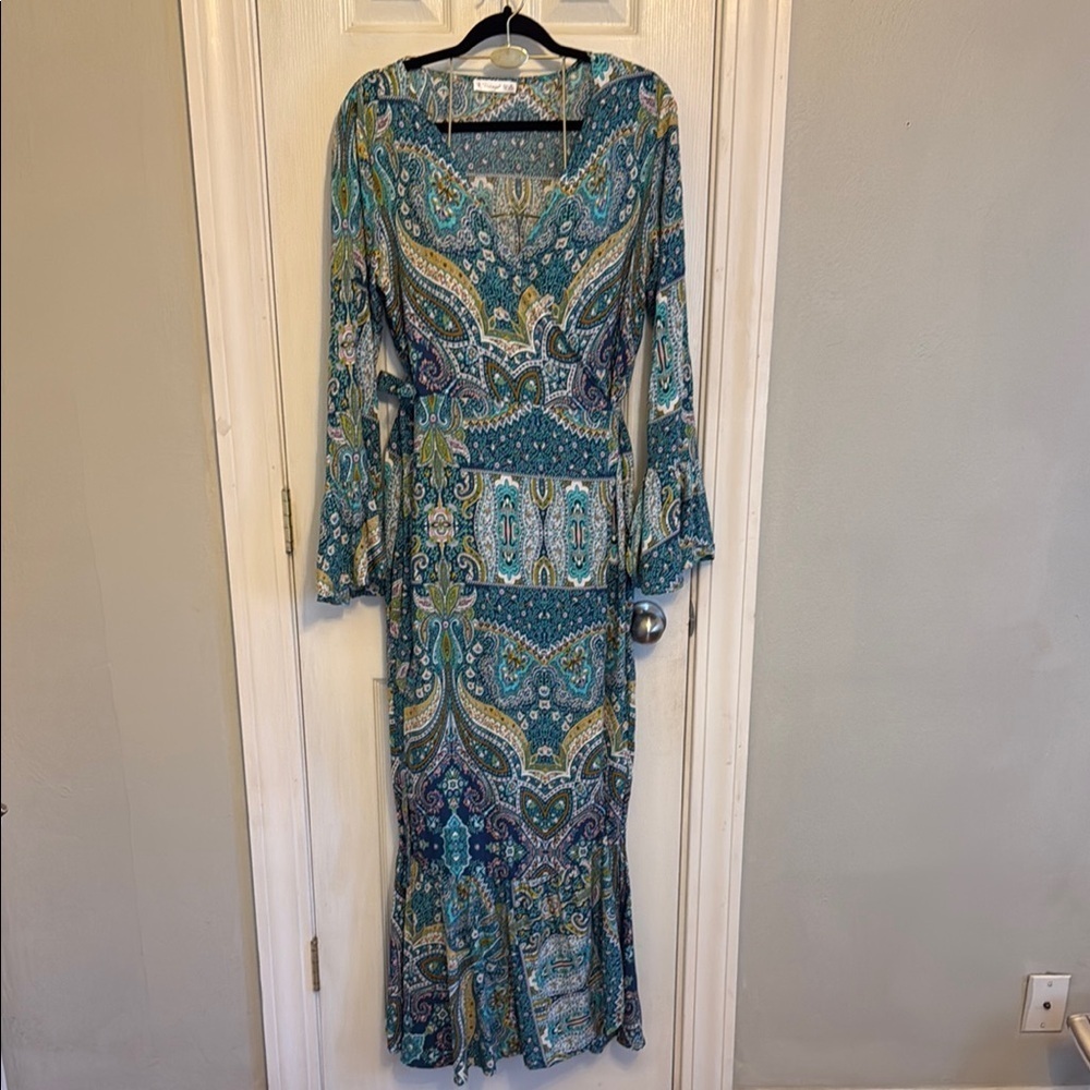 R. Vivimos Paisley Maxi Dress in Blue and Green #285